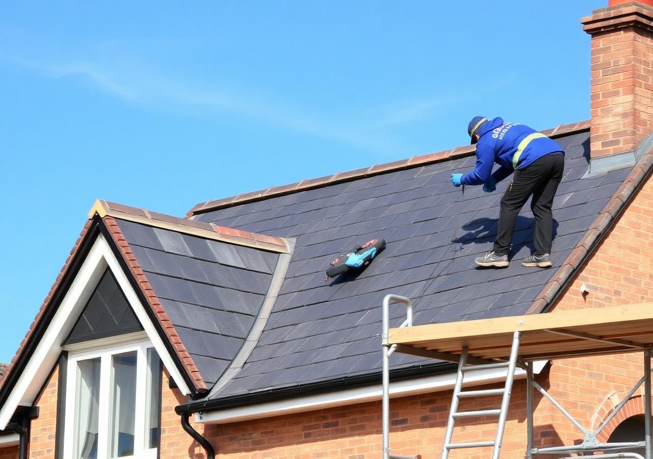 New roofing being installed with proper scaffolding in place